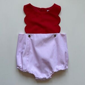 Jacadi Baby Girl Red & Pink Scalloped Romper - Size 6M